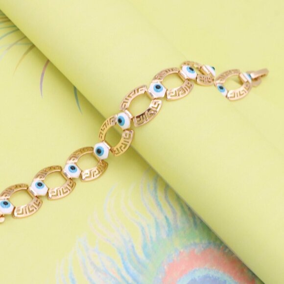 "Rose Gold Evil Eye Bracelet with Geometric Links, XPBL1013 - Picture 5 of 12